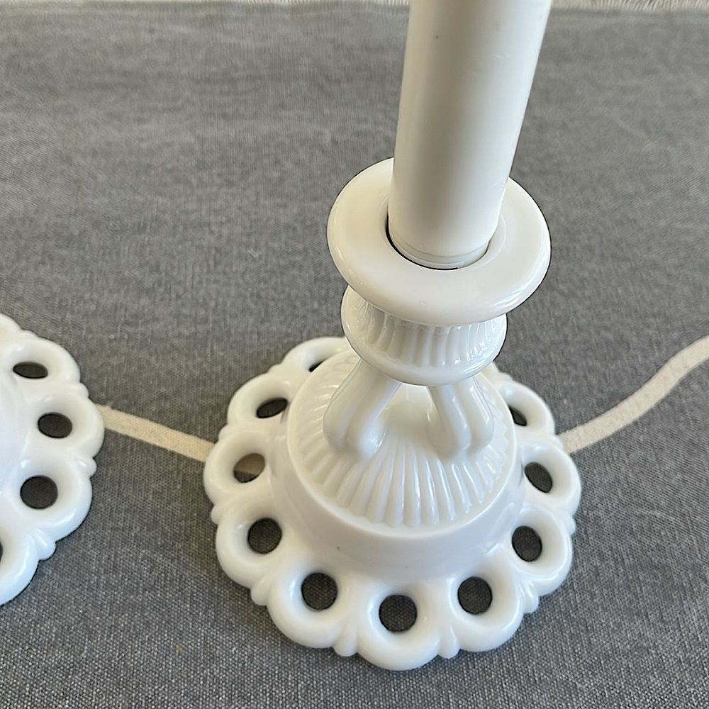 Vintage Milk Glass Pair of Candlesticks